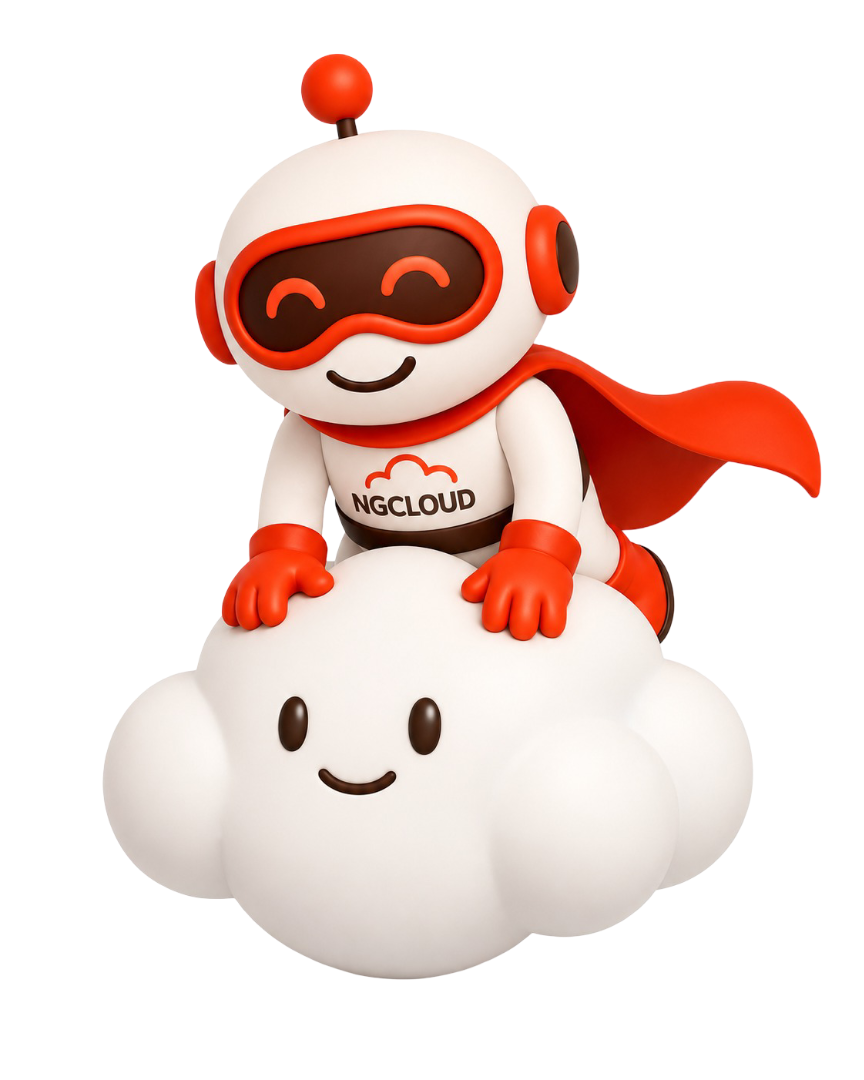 Mascota oficial de NG Cloud apoyada sobre una nube