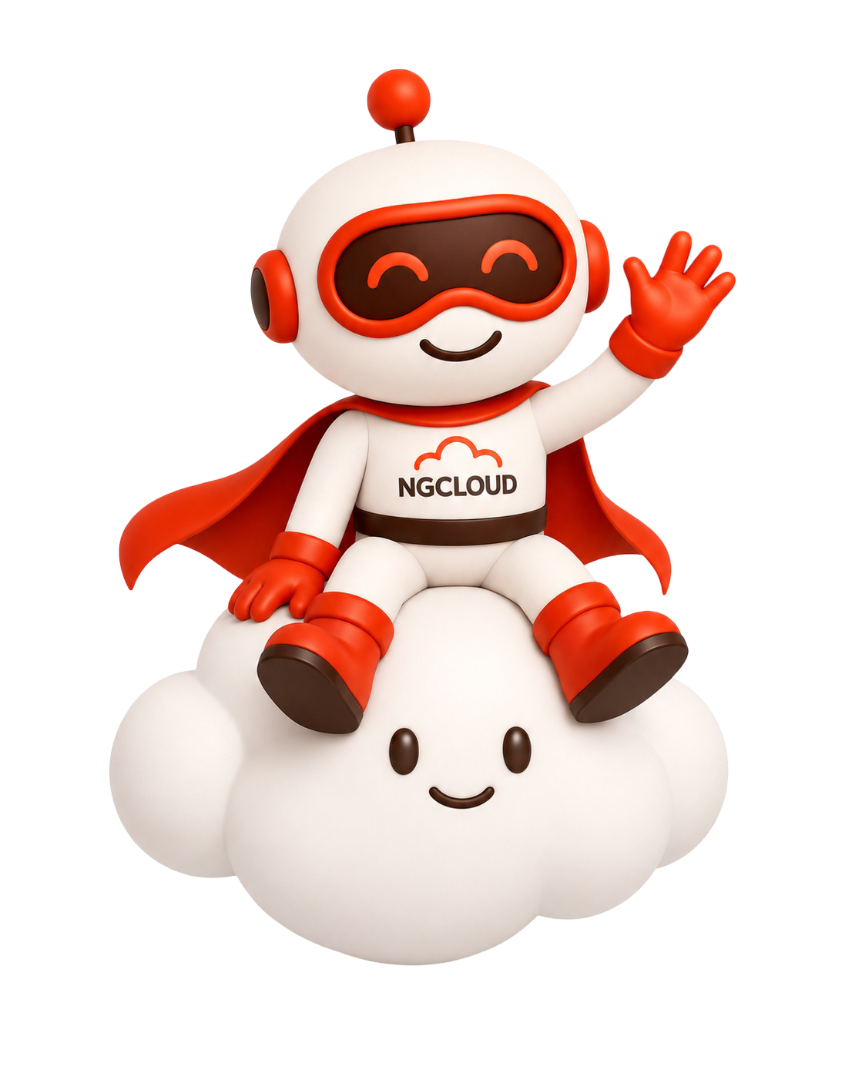 Mascota oficial de NG Cloud sobre una nube