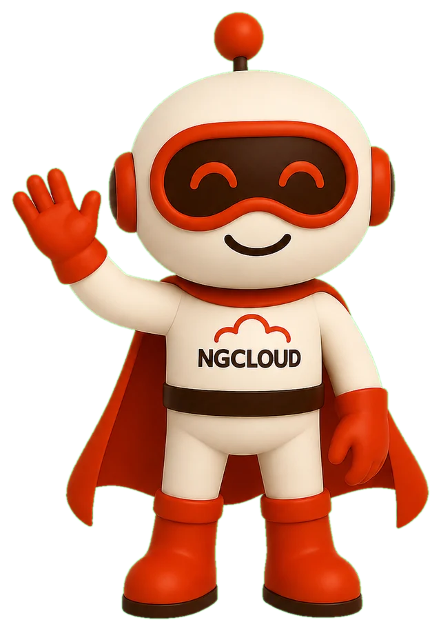 Nuvora, mascota de NG Cloud, saludando