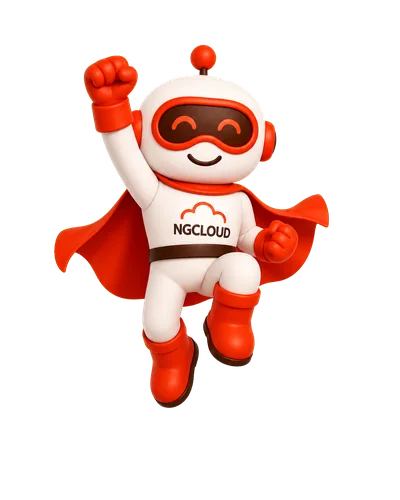 Nuvora, mascota de NG Cloud, celebrando una operación cloud estable